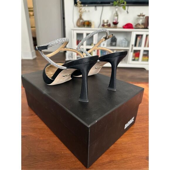 Badgley Mischka Kamilah Pointed Toe Stiletto in Black Satin - Picture 3 of 12